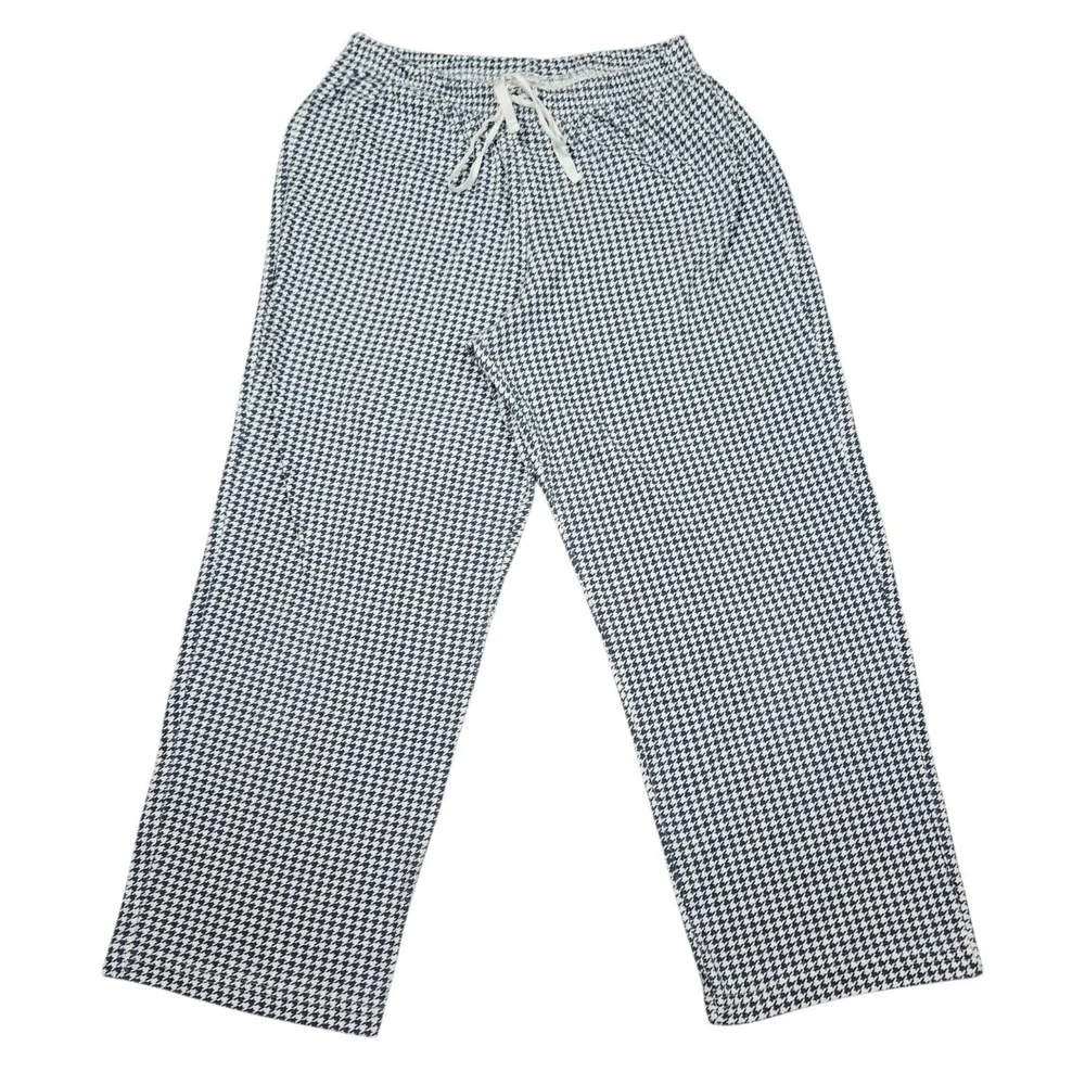 Womens Houndstooth Drawstring Pajama Pants Size Petite Small Blue White Lounge